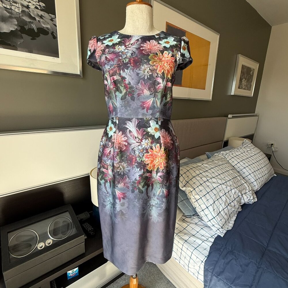 / Betsey Johnson Chic Cap Sleeve Floral Midi Sheath Dress Party Summer NWOT US 2